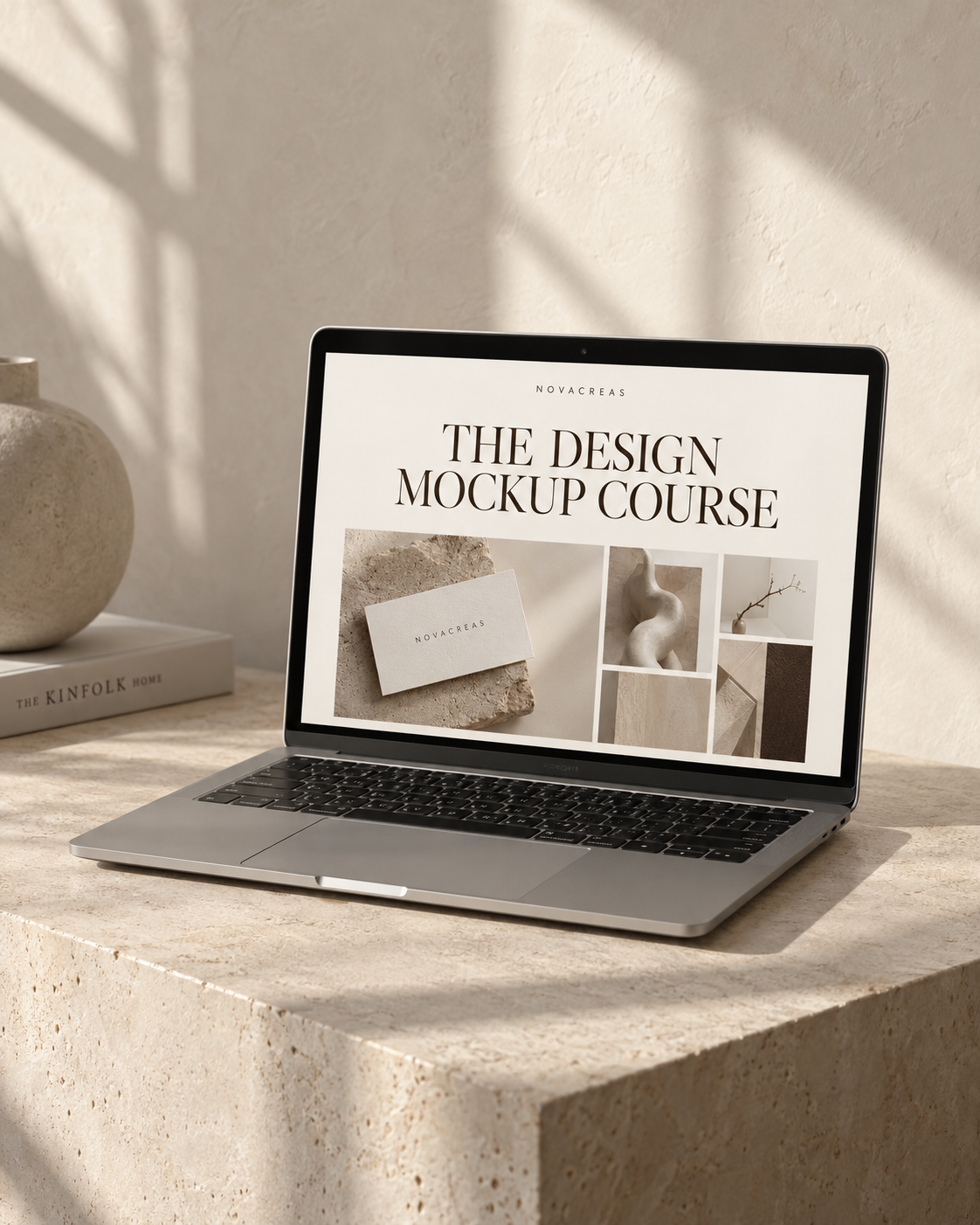 A laptop displaying the Novacreas Design Mockup Course